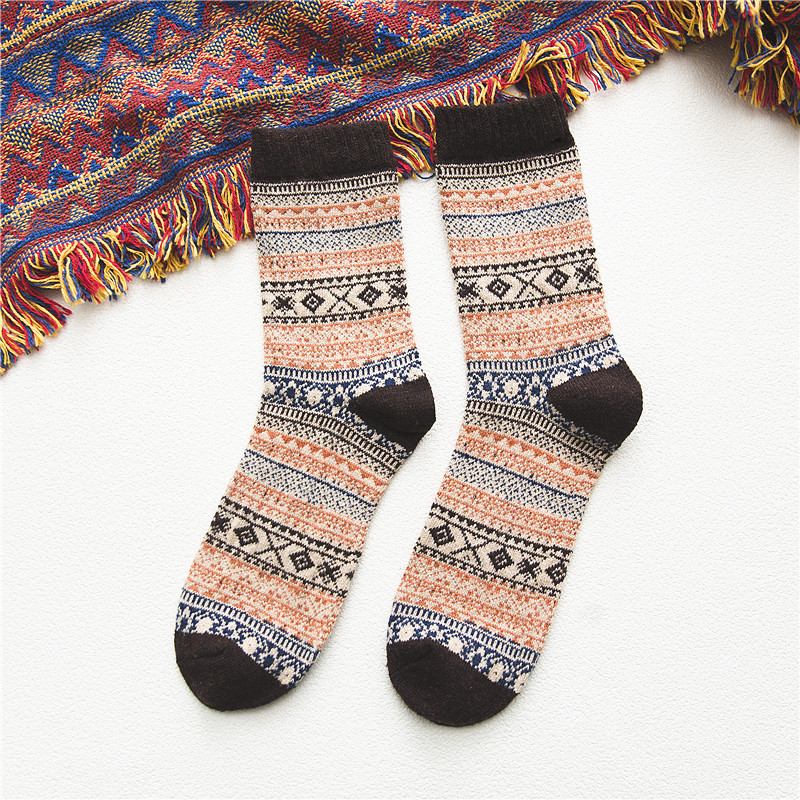 Warm Autumn Winter Small Diamond Rabbit Wool Socks Crew Sock Retro National Wind